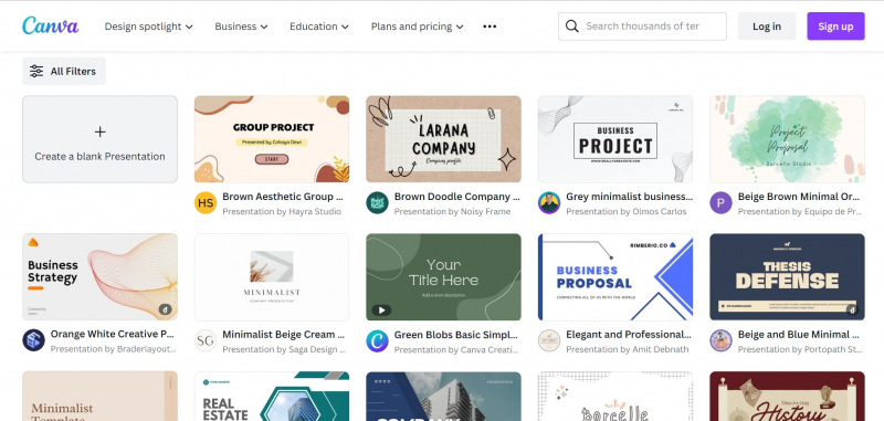 Screenshot of https://www.canva.com/presentations/templates/