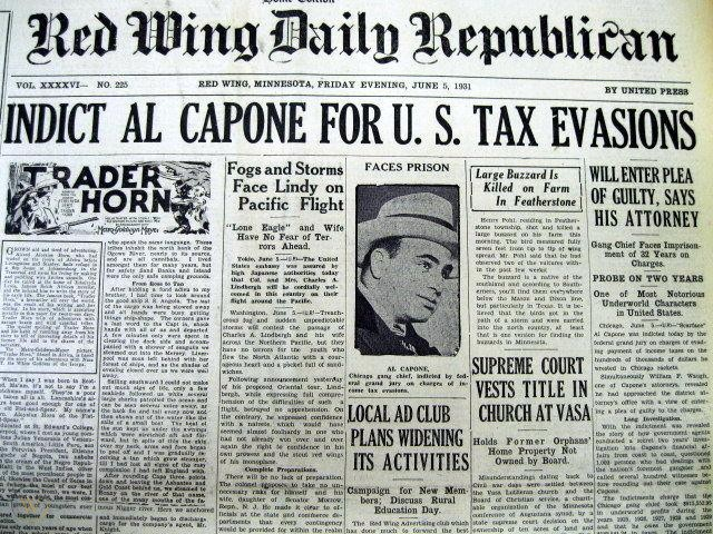 Photo:  Pinterest - Newspaper article of Al Capone