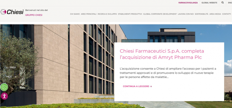 Screenshot of Chiesi Farmaceutici S.p.A website