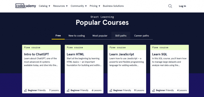 Screenshot of https://www.codecademy.com/