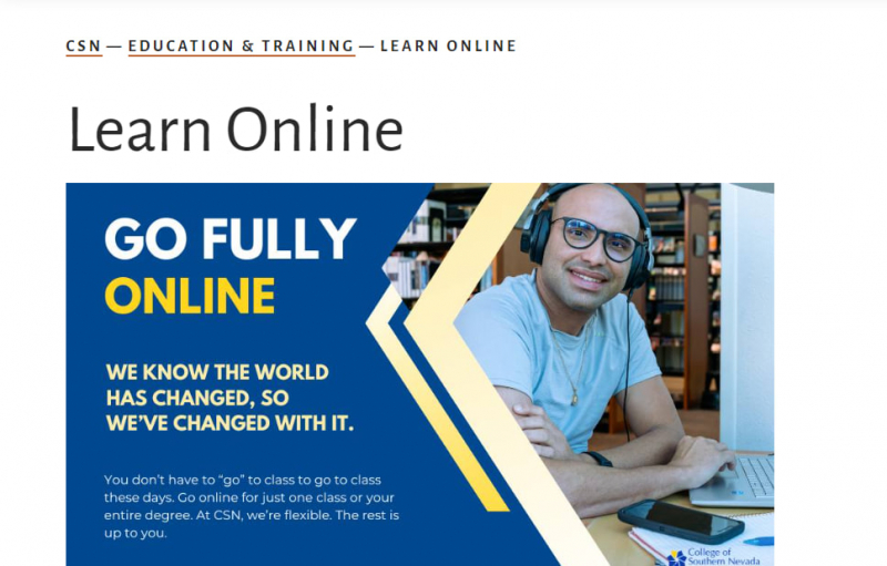 Screenshot of https://www.csn.edu/education-and-training/learn-online