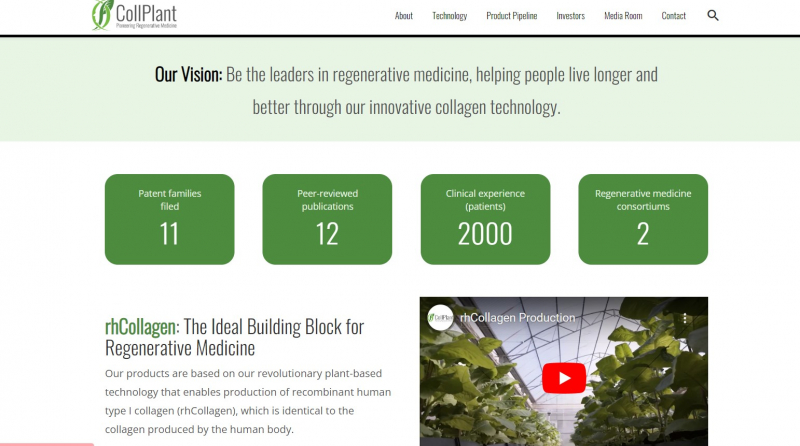 Screenshot of CollPlant Biotechnologies Ltd website