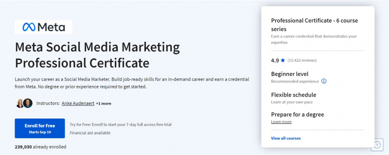 Screenshot of https://www.coursera.org/professional-certificates/facebook-social-media-marketing?