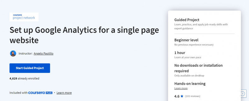 Screenshot of https://www.coursera.org/projects/set-up-google-analytics-on-single-page-applications