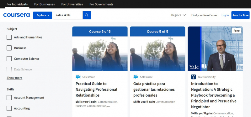 Screenshot of https://www.coursera.org/courses?query=sales%20skills