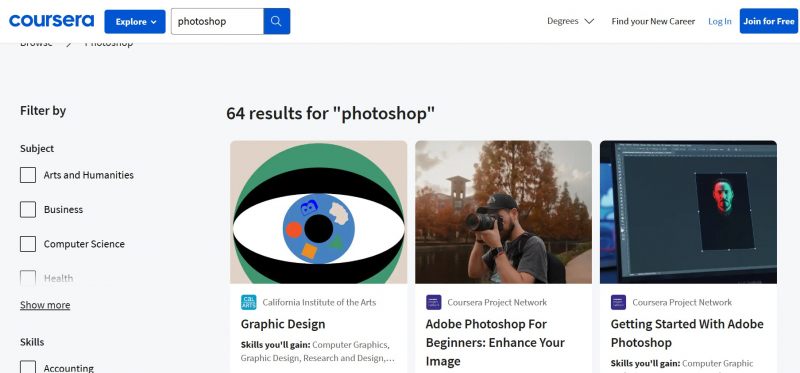Screenshot of https://www.coursera.org/courses?query=photoshop