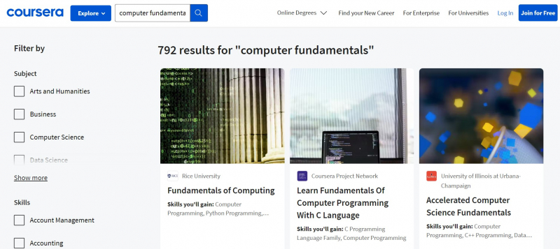 Screenshot of https://www.coursera.org/courses?query=computer%20fundamentals