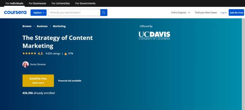 Screenshot of https://www.coursera.org/learn/content-marketing