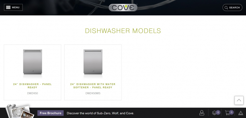 Screenshot of ﻿https://subzero-wolf.com/en/cove/dishwashers