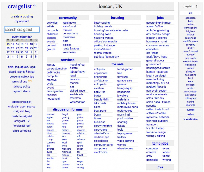 Craigslist is a classified ads website based in the United States. Photo: userzoom.com