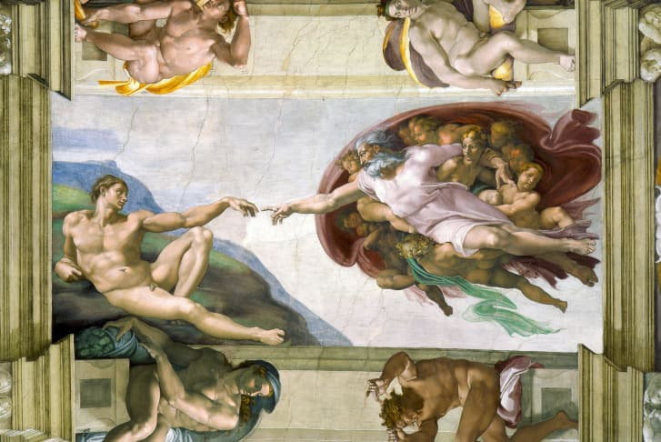 On the ceiling of the Sistine Chapel at The Vatican, the 