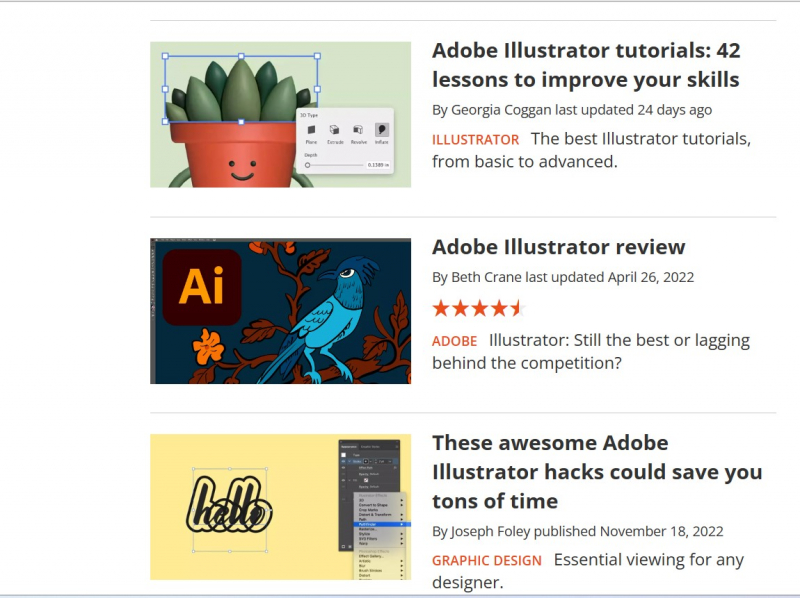 Screenshot of https://www.creativebloq.com/search?searchTerm=Adobe+Illustrator+