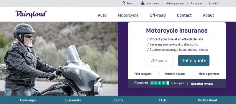 Screenshot of www.dairylandinsurance.com/motorcycle