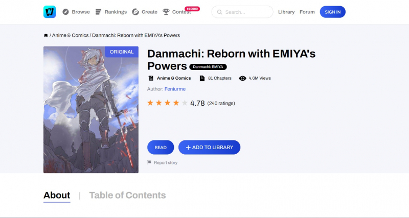 Screenshot of https://www.webnovel.com/book/danmachi-reborn-with-emiya's-powers_25165772405069005
