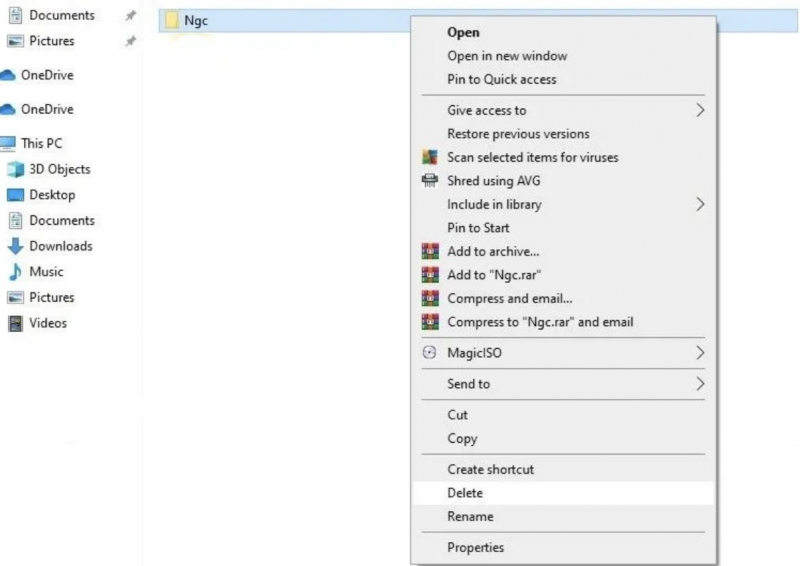 Delete the Ngc Folder in Windows
