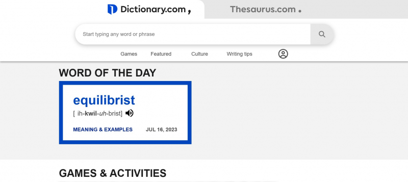 Screenshot of https://www.dictionary.com/