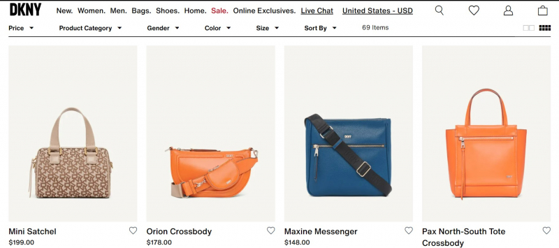 Screenshot of https://www.dkny.com/bags/womens-bags/belt-bags-and-crossbodies