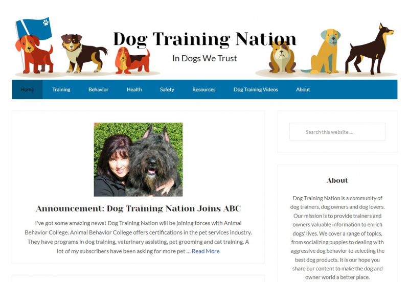 Screenshot of dogtrainingnation.com