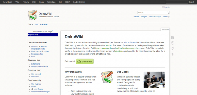 Screenshot of https://www.dokuwiki.org/dokuwiki