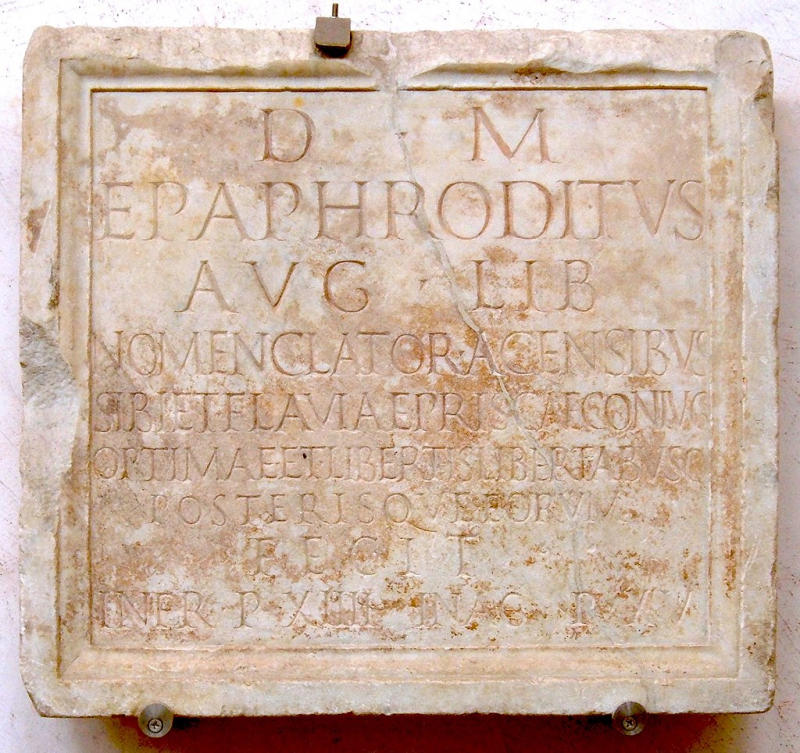 Funerary inscription for Epaphroditos, Museo Epigrafico, Rome -en.wikipedia.org