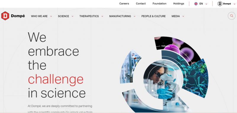 Screenshot of Dompé Farmaceutici S.p.A website