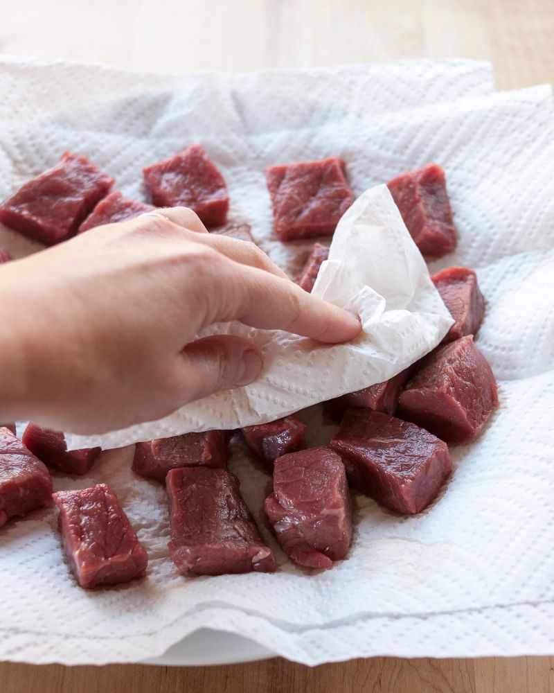 Drying meat before searing
