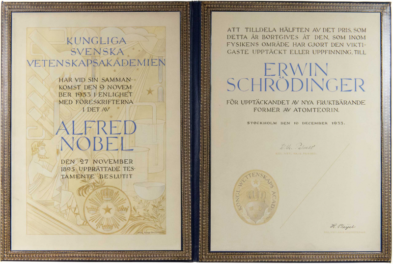 Photo: Erwin Schrödinger Nobel diploma, nobelprize.org