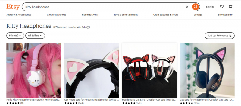 Screenshot of https://www.etsy.com/market/kitty_headphones