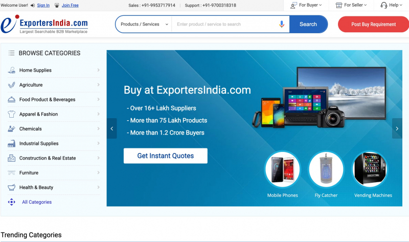 Screenshot via www.exportersindia.com