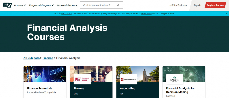 Financial Analysis Courses and Certifications (edX)