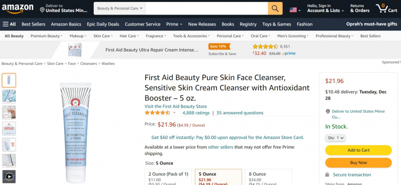 First Aid Beauty Face Cleanser ,https://www.amazon.com/