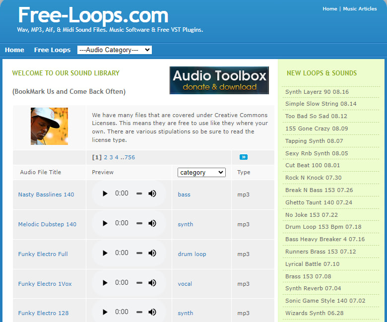Screenshot of https://free-loops.com/free-loops.php