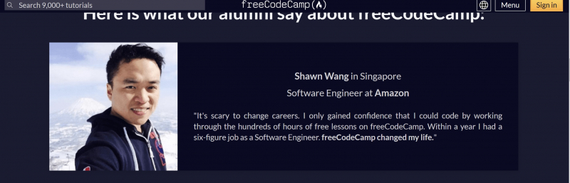 Screenshot of https://www.freecodecamp.org/