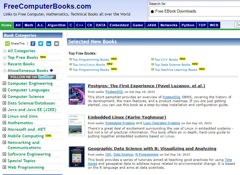 Screenshot of https://freecomputerbooks.com/