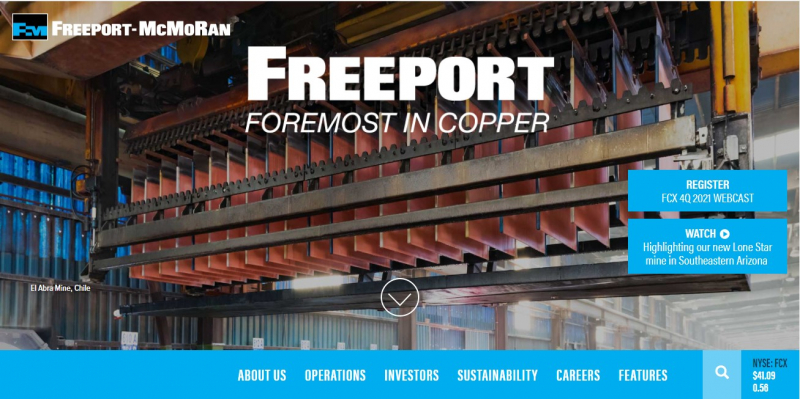 Freeport-McMoRan (FCX) is a leading international mining company with headquarters in Phoenix, Arizona - Screenshot photo