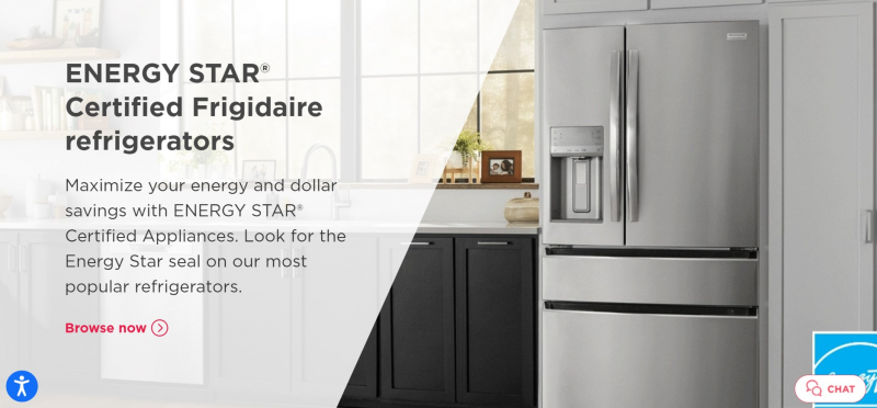 Screenshot of https://www.frigidaire.com/en/kitchen-appliances/refrigerators
