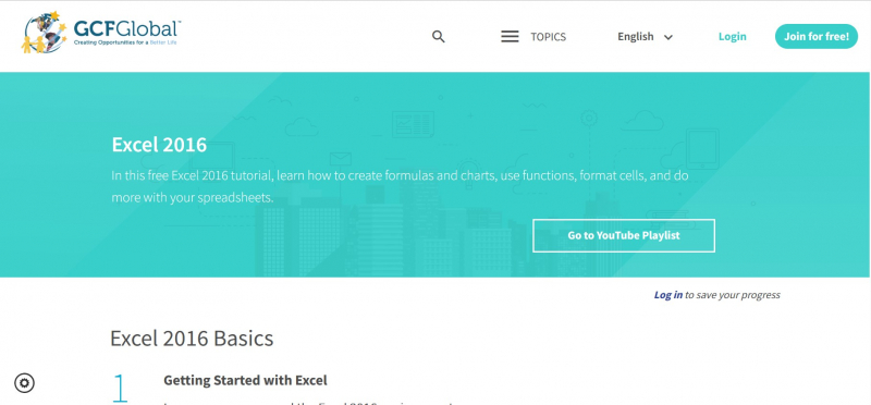 Screenshot of https://edu.gcfglobal.org/en/excel2016/