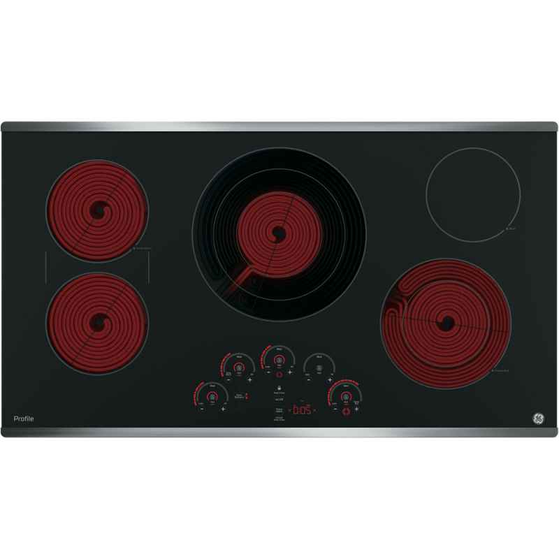 Cooktop has timer and auto-off functions, as well as heat display.