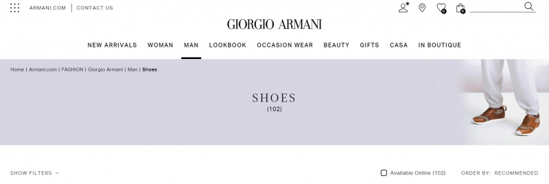 Screenshot via https://www.armani.com/en-us/giorgio-armani/man/shoes