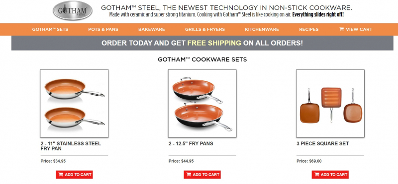 Screenshot of https://www.gothamsteelstore.com/Gotham-Sets.dtm