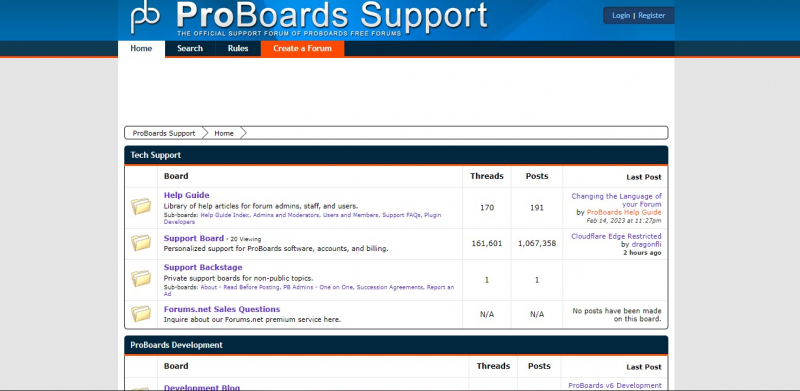 Screenshot of https://support.proboards.com/