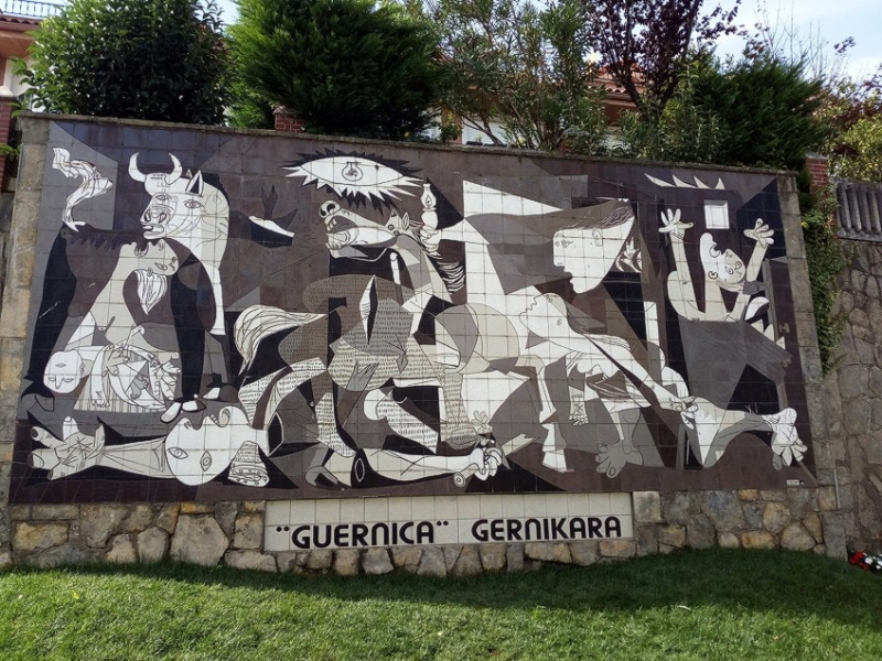 A replica of Guernica (1937) by Pablo Picasso; Winfried Weithofer, CC BY-SA 4.0, via Wikimedia Commons