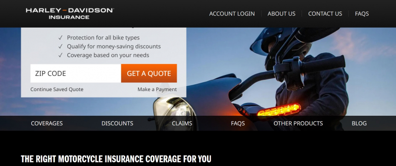 Screenshot of www.insurance.harley-davidson.com