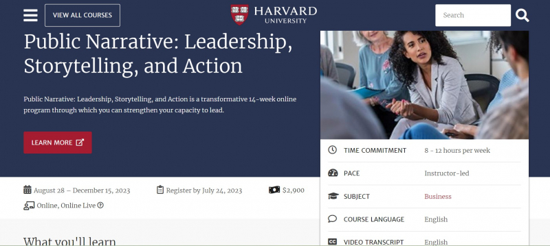 Screenshot of https://pll.harvard.edu/course/public-narrative-leadership-storytelling-and-action