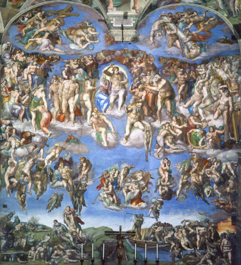 The Last Judgment (1536-1541) by Michelangelo; Michelangelo, Public domain, via Wikimedia Commons