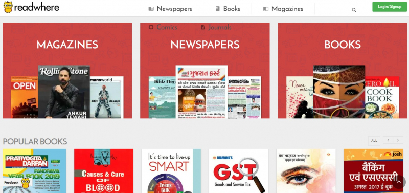 Screenshot of https://www.readwhere.com/search?q=hindi