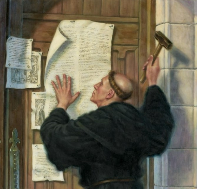 Martin Luther nailing his 95 Theses to the church entrance- Photo: thegospelcoalition.org