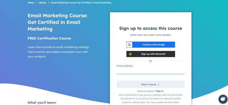 Screenshot of https://academy.hubspot.com/courses/email-marketing
