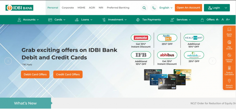 Screenshot of https://www.idbibank.in/