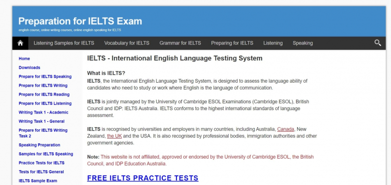 Screenshot of https://www.ielts-exam.net/